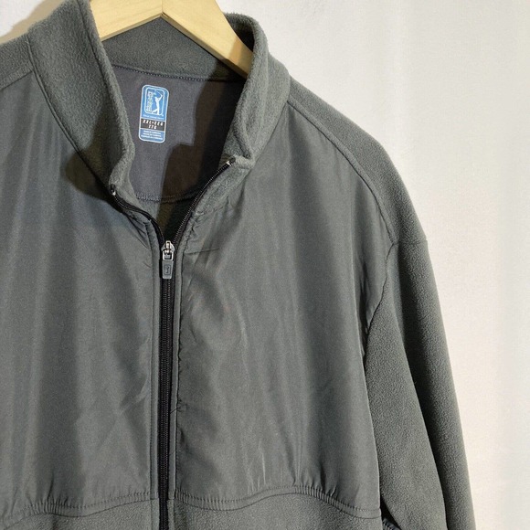 PGA Tour Men's XXL Full Zip Fleece Jacket Color Iron Gate Grey Mock Neck Pockets - Picture 1 of 6